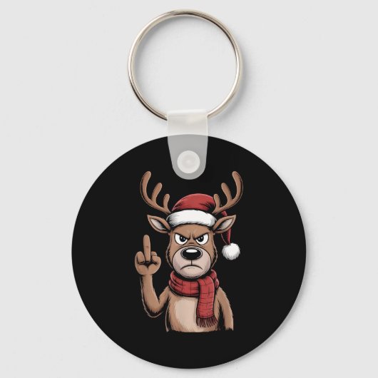 Christmas Reindeer Middle Finger Sarcastic Xmas Fu Sleutelhanger (Voorkant)