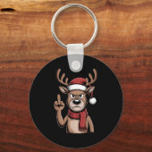 Christmas Reindeer Middle Finger Sarcastic Xmas Fu Sleutelhanger (Voorkant)