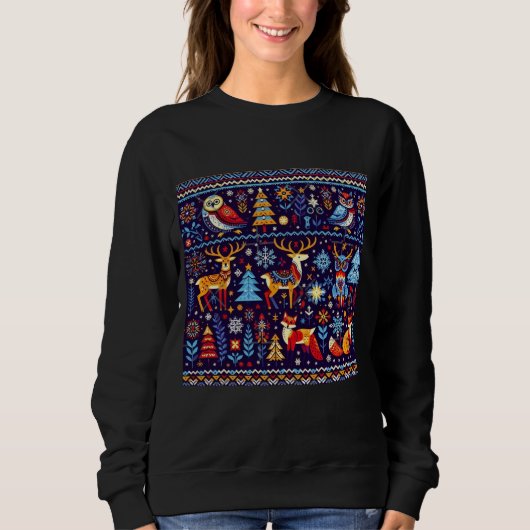 Christmas Reindeer Nordic Pattern Sweatshirt (Voorkant)