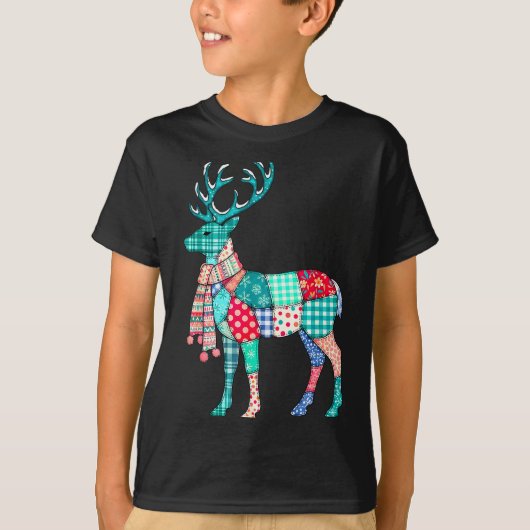 Christmas Reindeer Patchwork Reindeer Men Women Ki T-shirt (Voorkant)