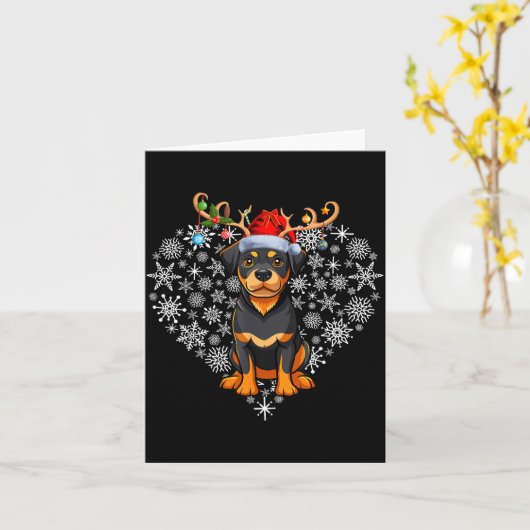 Christmas Reindeer Santa Hat Rottweiler Lovers Xma Kaart (Gele Bloem)