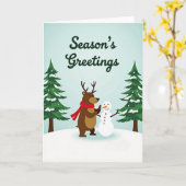 Christmas Reindeer Snowman Kaart (Gele Bloem)