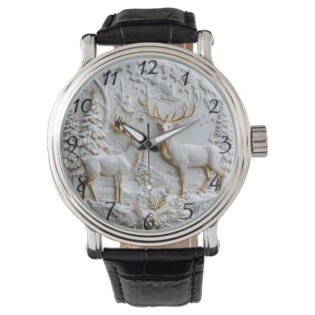 Christmas Reindeer Winter Magic Horloge (Voorkant)