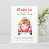 Christmas retro car postcard kaart (Staand voorkant)