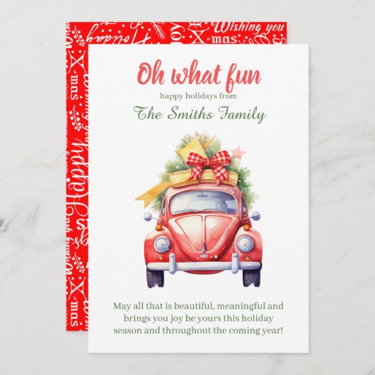 Christmas retro car postcard kaart (Voorkant / Achterkant)