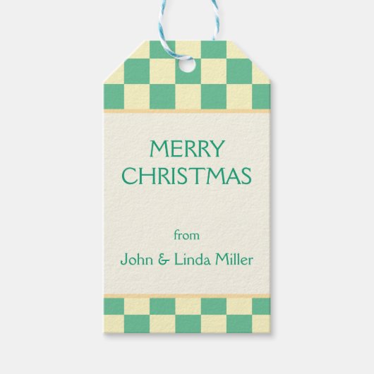 Christmas Retro Checker Pattern Cadeaulabel (Voorkant)
