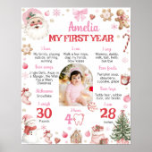 Christmas Retro Santa Birthday Milestone Photo Poster (Voorkant)