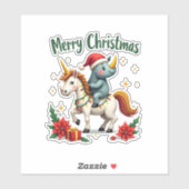 Christmas Rhino Merry Christmas Unicorn Rhino T-Sh Sticker (Vel)
