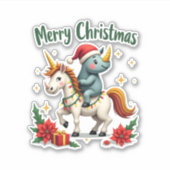 Christmas Rhino Merry Christmas Unicorn Rhino T-Sh Sticker (Voorkant)