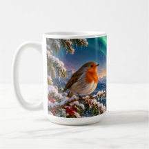 Christmas Robin Northern Lights Winter Wonderland