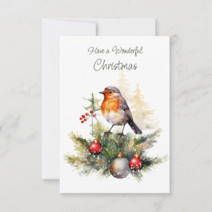Christmas Robin Pine Baubles Kaart