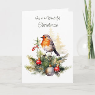 Christmas Robin Pine Baubles Kaart