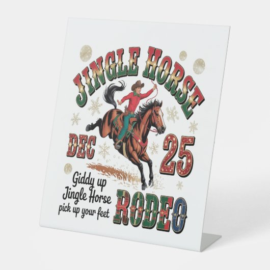 Christmas Rodeo Jingle Horse Reclamebord Met Voetstuk (Voorkant)