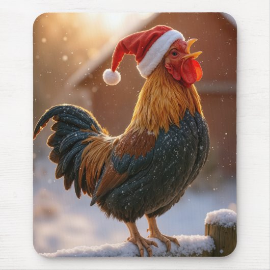 Christmas Rooster Wearing a Santa Hat Muismat (Voorkant)