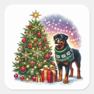 Christmas Rottweiler beroemd gemaakt door The Fest Vierkante Sticker
