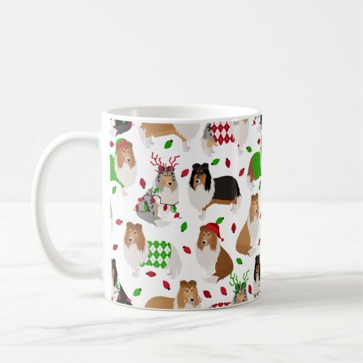 Christmas Rough Collie Coffee Mug (Gauche)