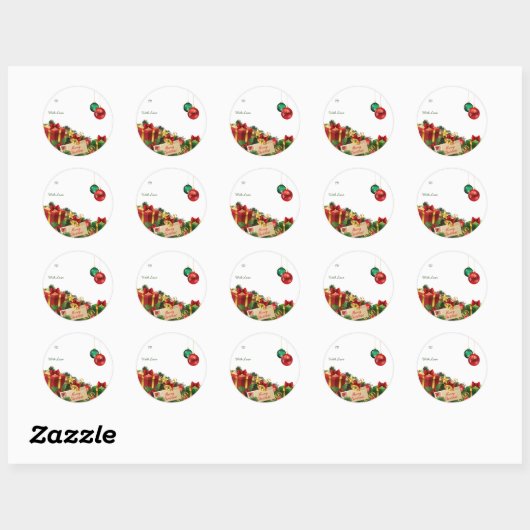 Christmas Round Sticker – Hand-Drawn Tree & Ho (Feuille)