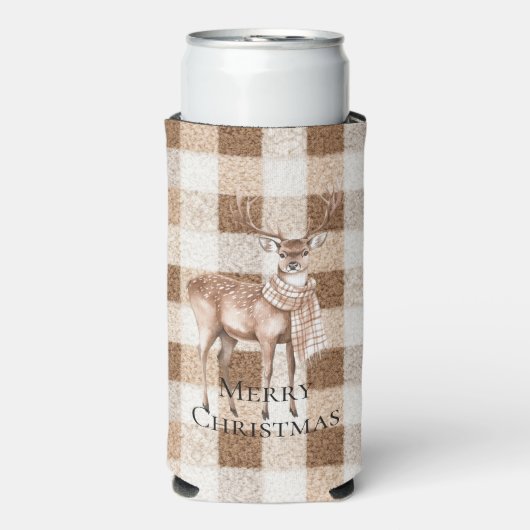 Christmas Rustic Cream Brown Plaid Deer (Seltzer Voorkant)