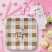 Christmas Rustic Cream Brown Plaid Deer Papieren Bordje (Feest)