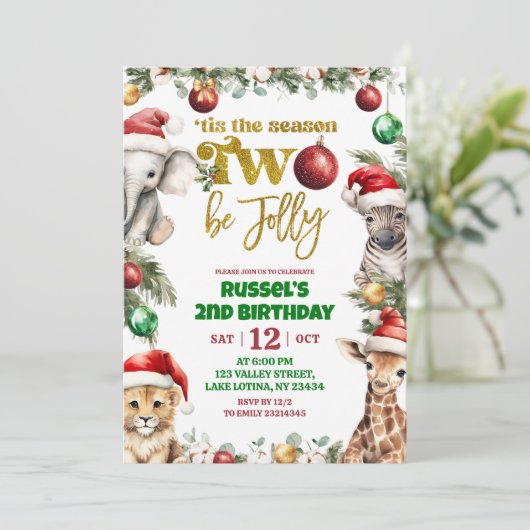 Christmas Safari 2nd Birthday Invitation (Debout devant)