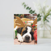 Christmas - Saint Bernard - Blue Feestdagenkaart (Staand voorkant)