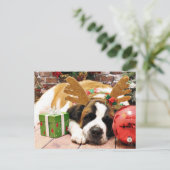 Christmas - Saint Bernard - Blue Feestdagenkaart (Staand voorkant)