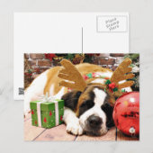 Christmas - Saint Bernard - Blue Feestdagenkaart (Voorkant / Achterkant)