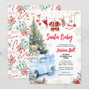 Christmas Santa Baby shower Boy Blue Retro Auto Kaart