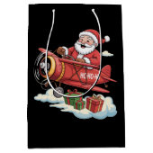 Christmas Santa Claus Pilot Flying Airplane Gift Medium Cadeauzakje (Voorkant)