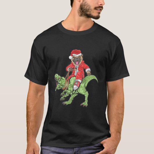 Christmas Santa Claus Pug Dog Riding A Dinosaur Tr T-shirt (Voorkant)