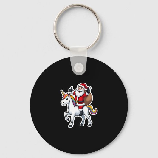 Christmas Santa Claus Riding Unicorn - Xmas Girls Sleutelhanger (Voorkant)