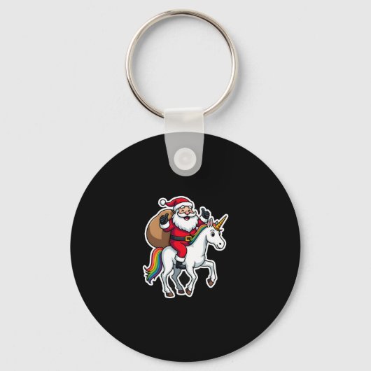Christmas Santa Claus Riding Unicorn - Xmas Girls Sleutelhanger (Voorkant)