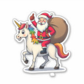 Christmas Santa Claus Riding Unicorn - Xmas Girls Sticker (Voorkant)