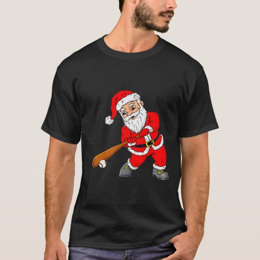 Christmas Santa Claus With Baseball Bat Boys Kids T-shirt (Voorkant)