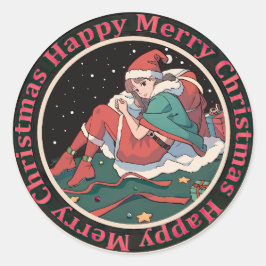 Christmas Santa Girl Ronde Sticker