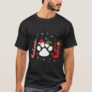 Christmas Santa Paw Joy Buffalo Red Plaid Dog Paw  T-shirt