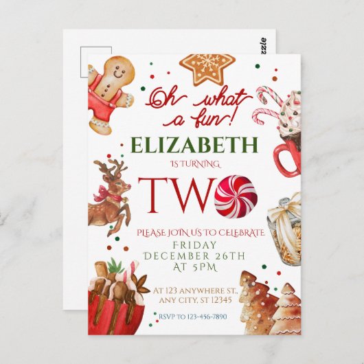 Christmas Santa Reindeer what a fun 2nd Birthday Briefkaart (Voorkant / Achterkant)