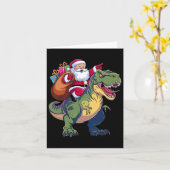 Christmas Santa Riding Dinosaur T-rex Boys Kinder Kaart (Gele Bloem)