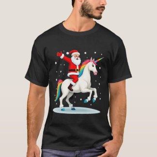 Christmas Santa Riding Unicorn Xmas Girls Women Ra T-shirt
