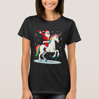Christmas Santa Riding Unicorn Xmas Girls Women Ra T-shirt