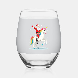 Christmas Santa Riding Unicorn Xmas Girls Women Ra Wijnglas Zonder Voet