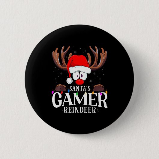 Christmas Santa's Gamer Reindeer Matching X-mas Ronde Button 5,7 Cm (Voorkant)