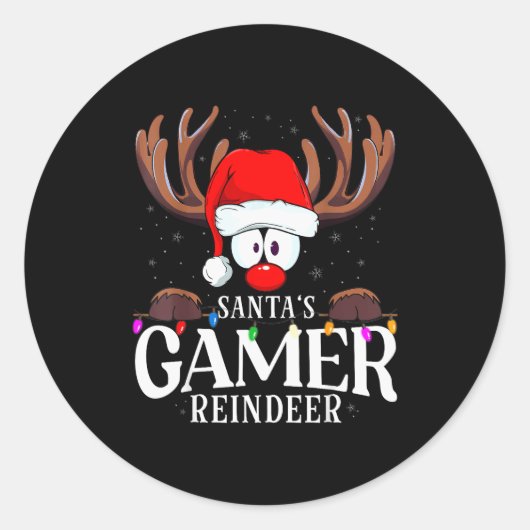 Christmas Santa's Gamer Reindeer Matching X-mas  Ronde Sticker (Voorkant)