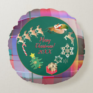 Christmas Santa's Reindeer Plaid Paper Plate Rond Kussen