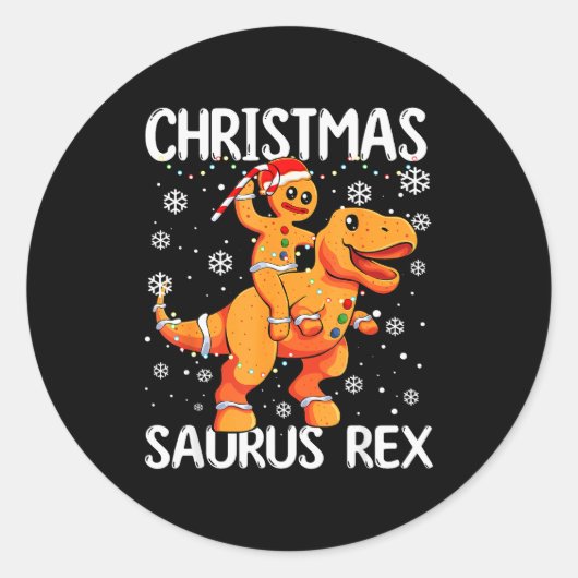 Christmas Saurus Rex Gingerbread Man Cookie Trex B Ronde Sticker (Voorkant)