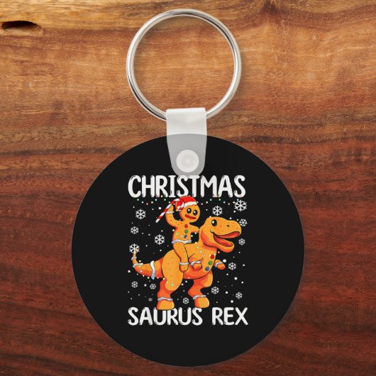 Christmas Saurus Rex Gingerbread Man Cookie Trex B Sleutelhanger (Voorkant)