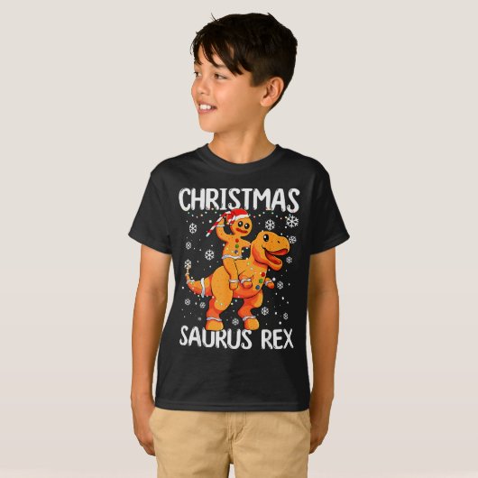 Christmas Saurus Rex Gingerbread Man Cookie Trex B T-shirt (Voorkant volledig)