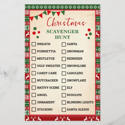 Christmas Scavenger Hunt Game Ugly Sweater Card Flyer (Voorkant)