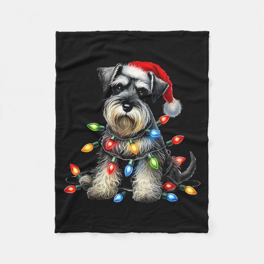 Christmas Schnauzer Dog Santa Hat Xmas Light Holid Fleece Deken (Voorkant)