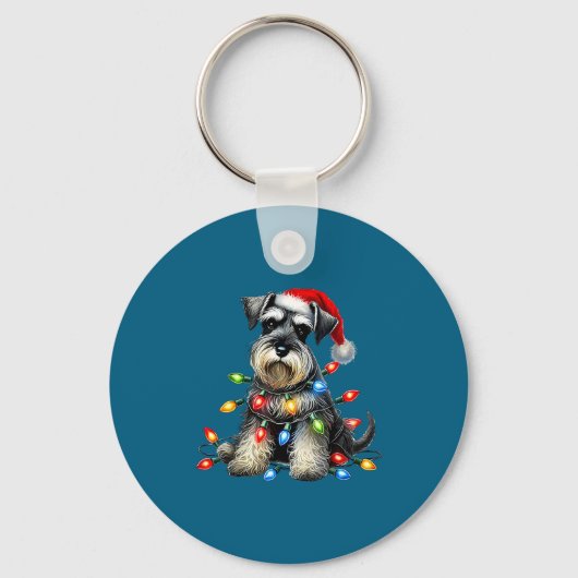 Christmas Schnauzer Dog Santa Hat Xmas Light Holid Sleutelhanger (Voorkant)